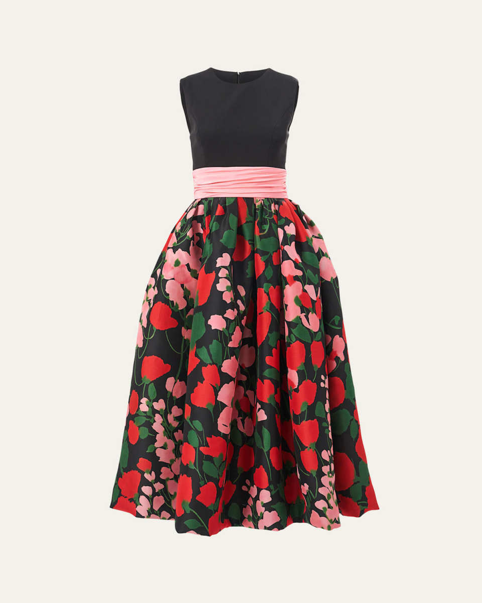 Floral Cummerbund Waist Dress